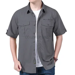 Navy Khaki Green Cargo Man Shirt Summer Outdoor Cargo Short Sleeve Shirt Casual Camping Safari Male Pocket Work Shirt