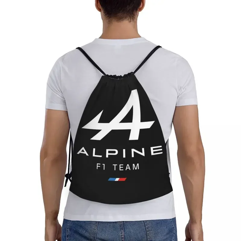 Alpine F1 Team Logo Drawstring Backpack Sports Gym Bag String Sackpack for Working Out