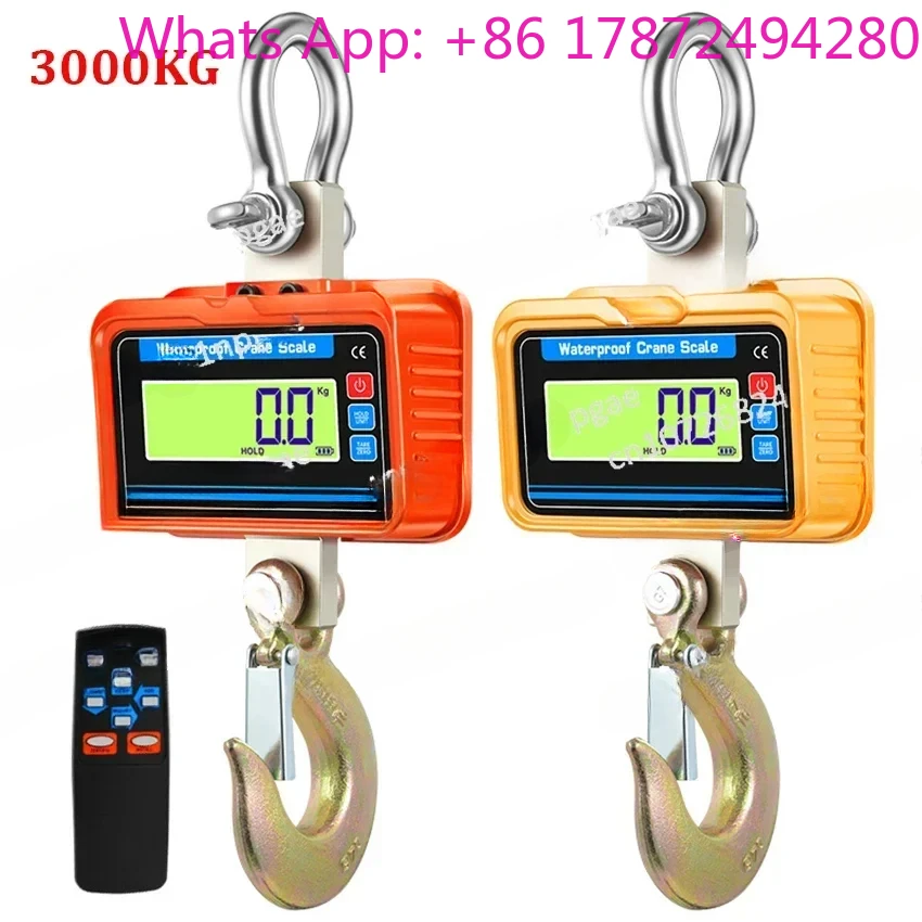 3000KG Waterproof Electronic Hanging Scale 3T Crane Scale Heavy   Alloy Steel Hook LCD Display with Remote Control