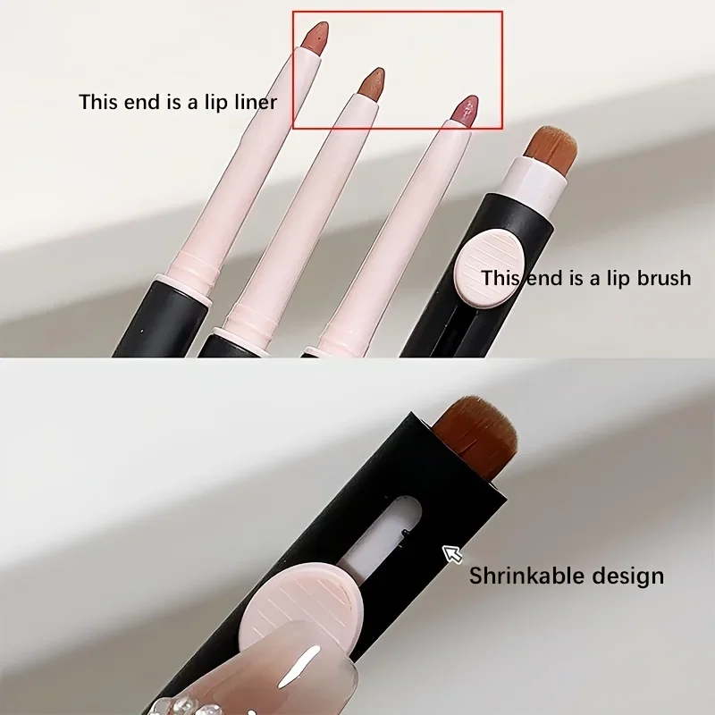 Tapered Tip Lip Liner ดินสอพร้อมแปรง Matte สีแดงสีน้ําตาล Plumping Lip Stain Lasting กันน้ํา Fine ลิปสติก Slim Lip Contour