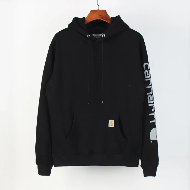 Trendy Fleece-Lined Hooded Sweatshirt Unisex Casual Youth Style Loose Fit Fall/Winter Season Cross-Border New Arrival