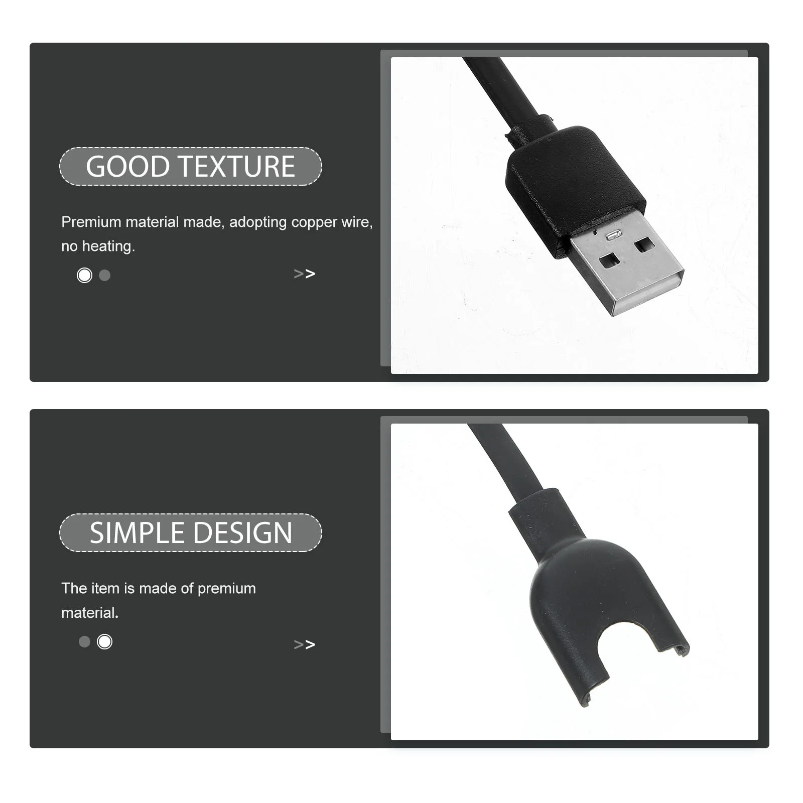 

2Pcs USB Cord Charging Cable Transfer No Heat for 3 Smart Bracelet USB Charging Cable