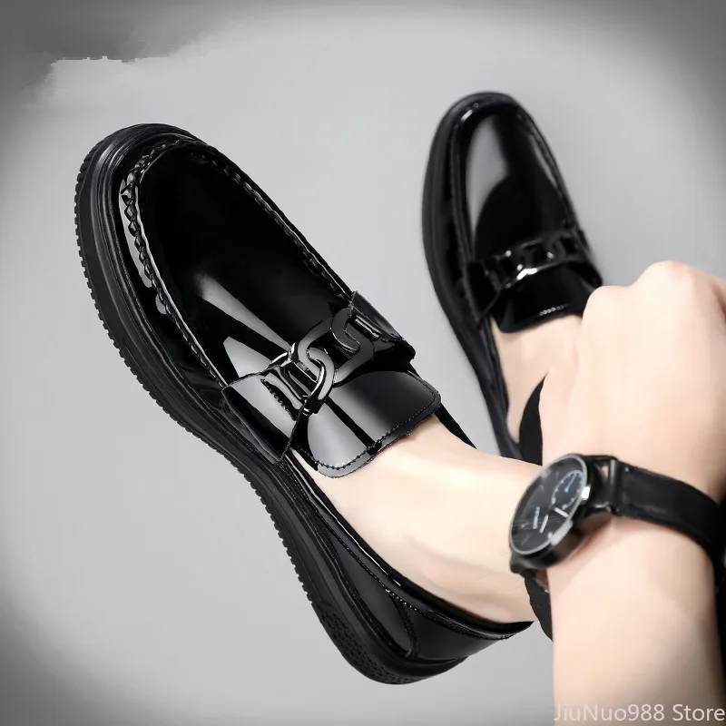 Men Cow Leather Casual Shoes Street Gentleman Slip-on Patent Leather Loafers Spring Trend Man Comfortable Driving Shoes