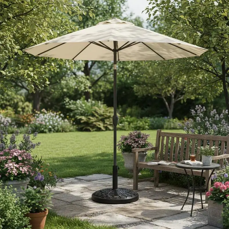 

12kg Garden Parasol Base, Round Resin Garden Umbrella Base, Heavy Duty Parasol Stand for 38mm or 48mm Outdoor Umbrella Poles, Black