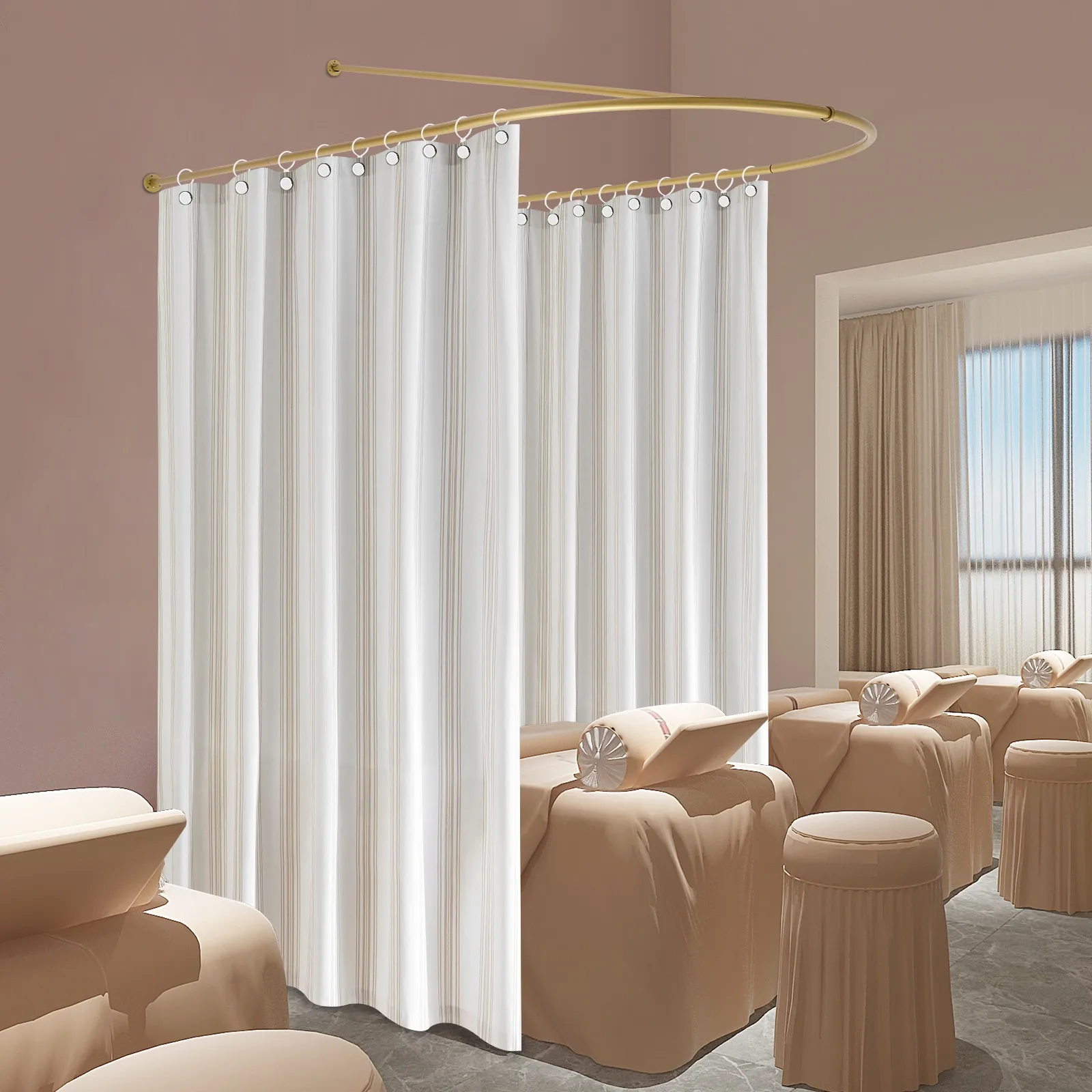 

U-образный золотой карниз для штор, карниз для занавесок, разделитель для помещений, подходит для магазинов одежды, кафе и отелей.