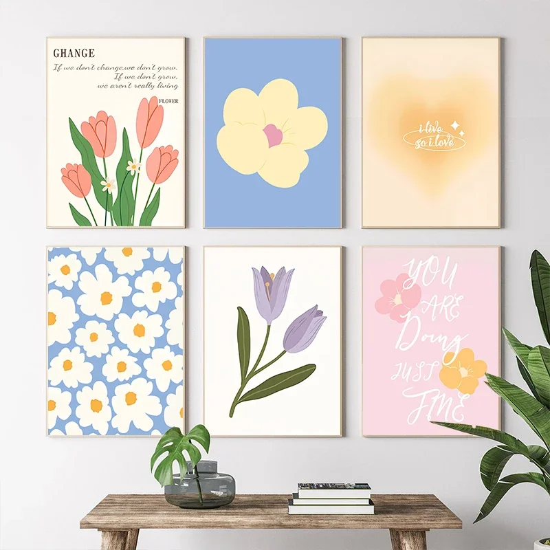 Flower Market Tulip Posters Danish Pastel Canvas Painting Minimalist Living Room Aesthetics Wall Art Picture for Home Decor