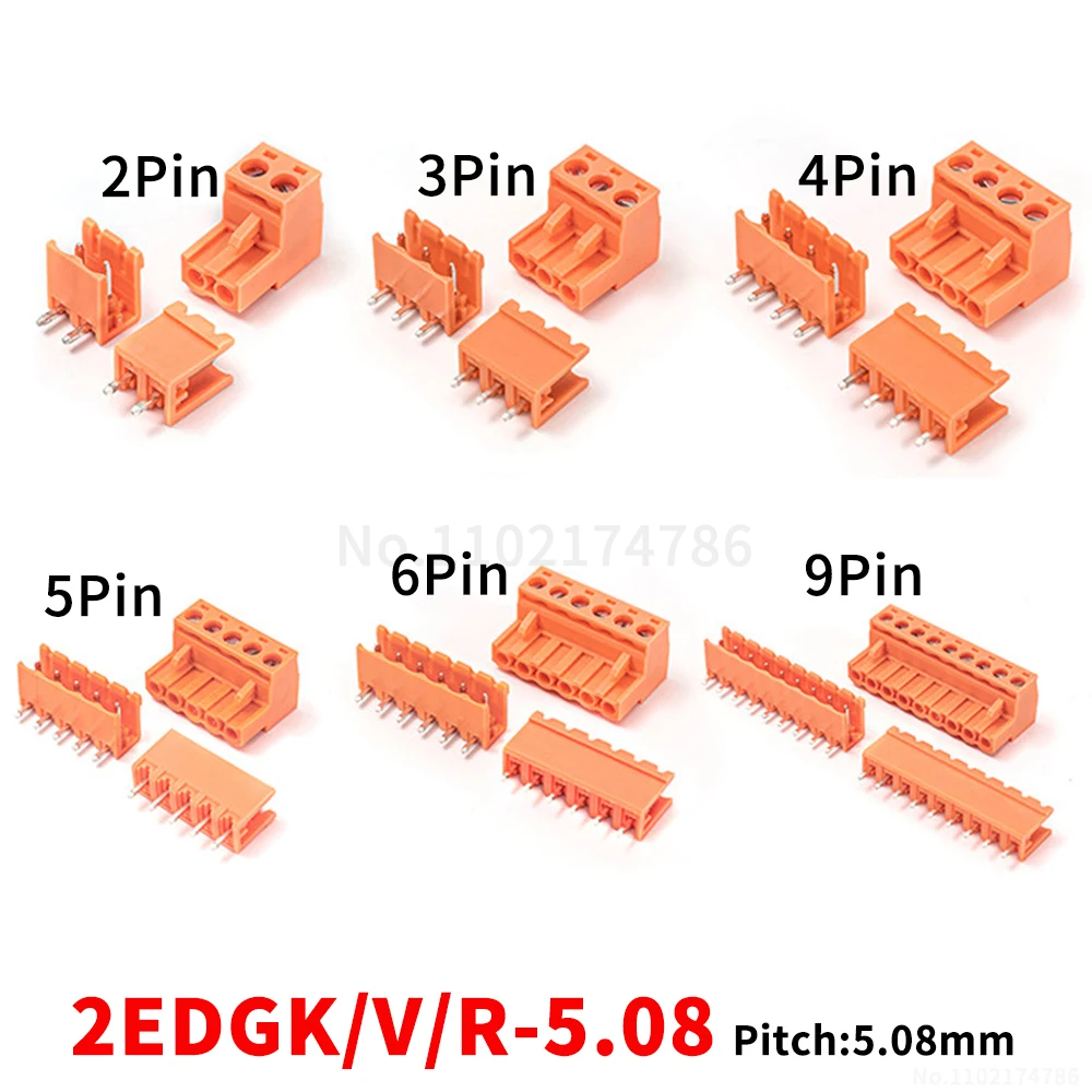 (1 Set) KF 2EDGK 2EDGV 2EDGR - 5.08mm pluggable terminal blocks 2~12P straight/angled pin orange/peach 2EDGK/V/R 5.08