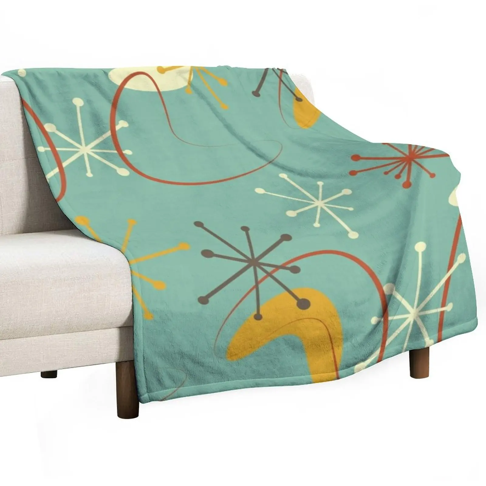 Vintage Retro 1950s Atomic Starburst Boomerangs Green Harvest Gold Rust Throw Blanket Weighted Soft Beds Blankets