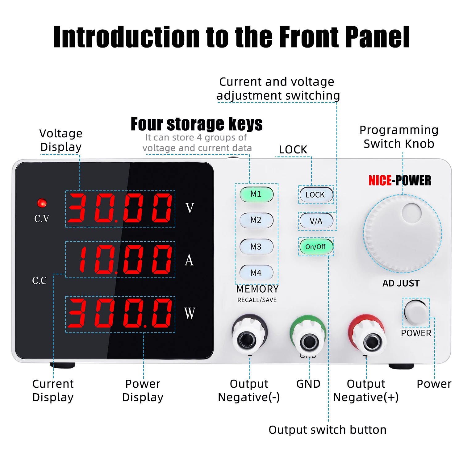 NICE-POWER SPPS-S3010 White 30V 10A Variable Power Supply Adjustable Bench Digital Display Power Source