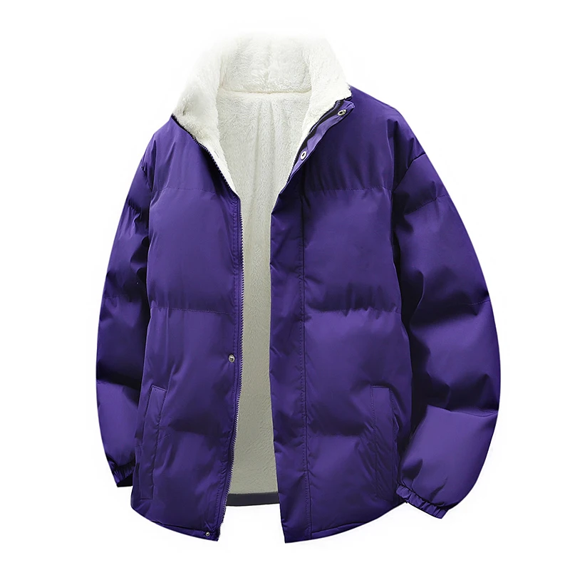 

Winter Warm Thick Zipper Coat Fleece Liner Overcoat Men's Lamb Wool Cotton Coat Puffer Jacket Men's Plush Thickened Parkas