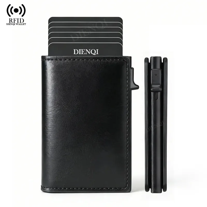 Carbon Fiber Men's Wallet Pop Up Credit Card Holder RFID Blocking Card Case Trifold Magnetic Small Slim Wallets for Men Women
