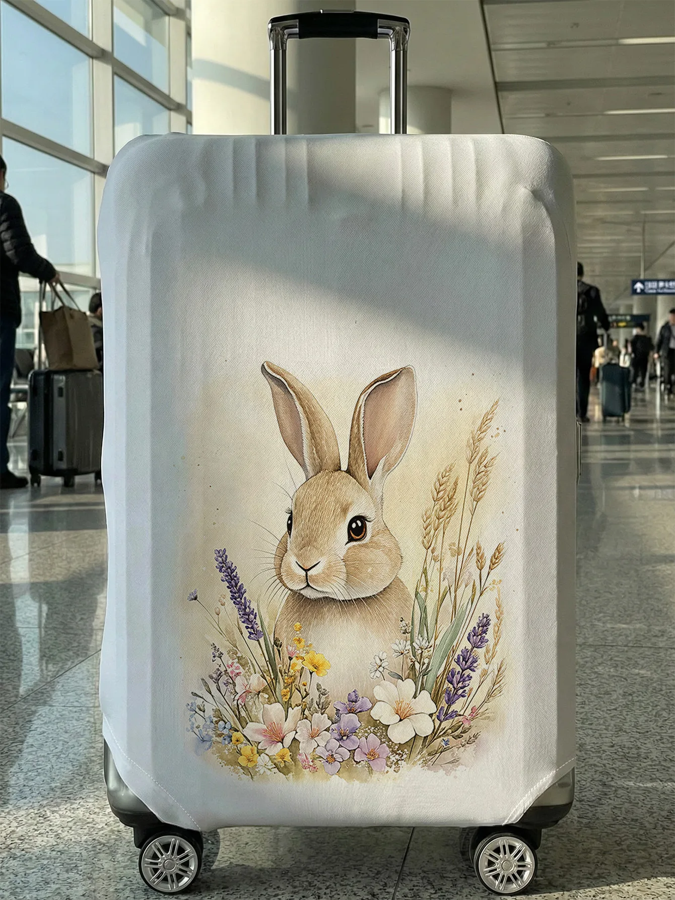 

Чехол для багажа с акварельным принтом «Кролик, цветы и пшеница», подходит для чемоданов 18-32 дюймов, чехол-накладка на ручку чемодана, дорожный аксессуар