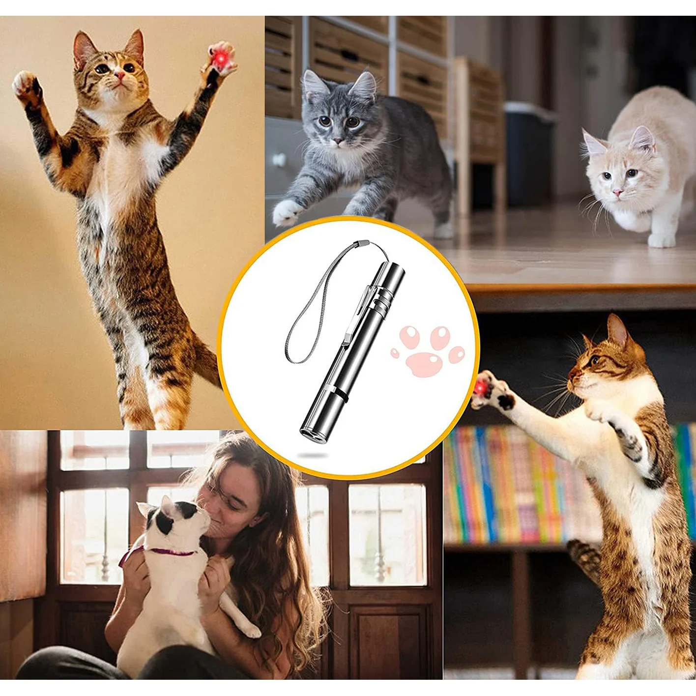 Pointeur laser à lumière LED rouge, jouets pour chats d'intérieur, longue portée, 5 modes, stylo de projection, recharge USB