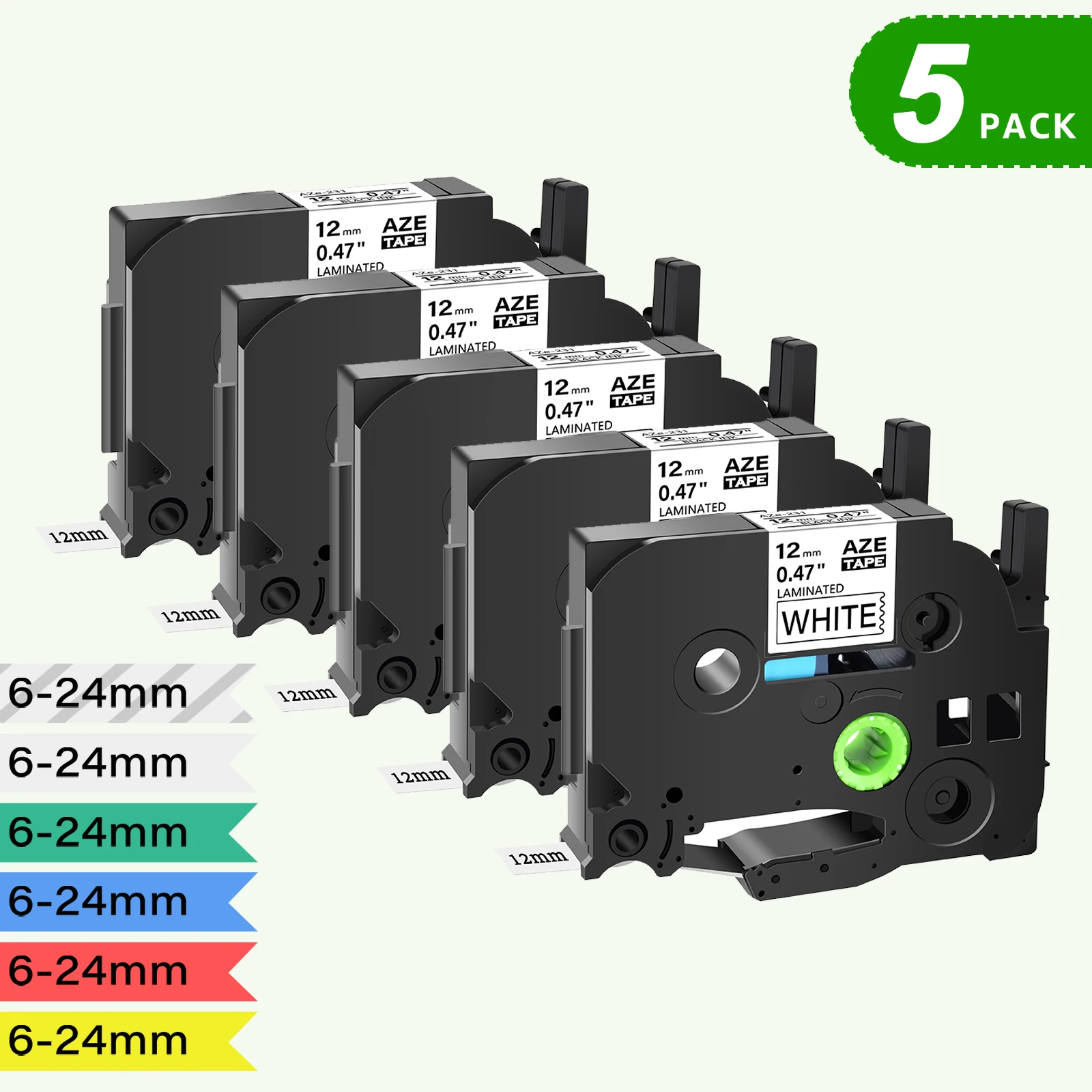 

5PK/10PK Label Tapes Compatible for Brother TZ TZe-231 TZe-241 251 6-24mm Standard Tape Ribbon For PT-1000 PT-D450 Label Printer