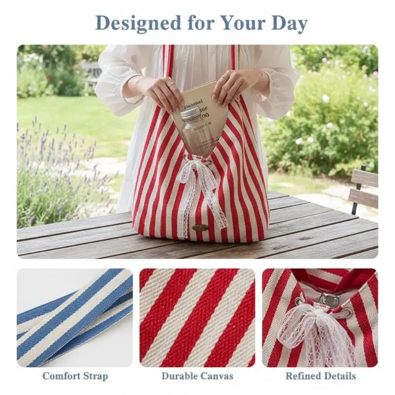Elegant Double Sided Women Handbag Striped Solid Color Lace Bow Shoulder Bag for Wedding Guest Bridal Gift
