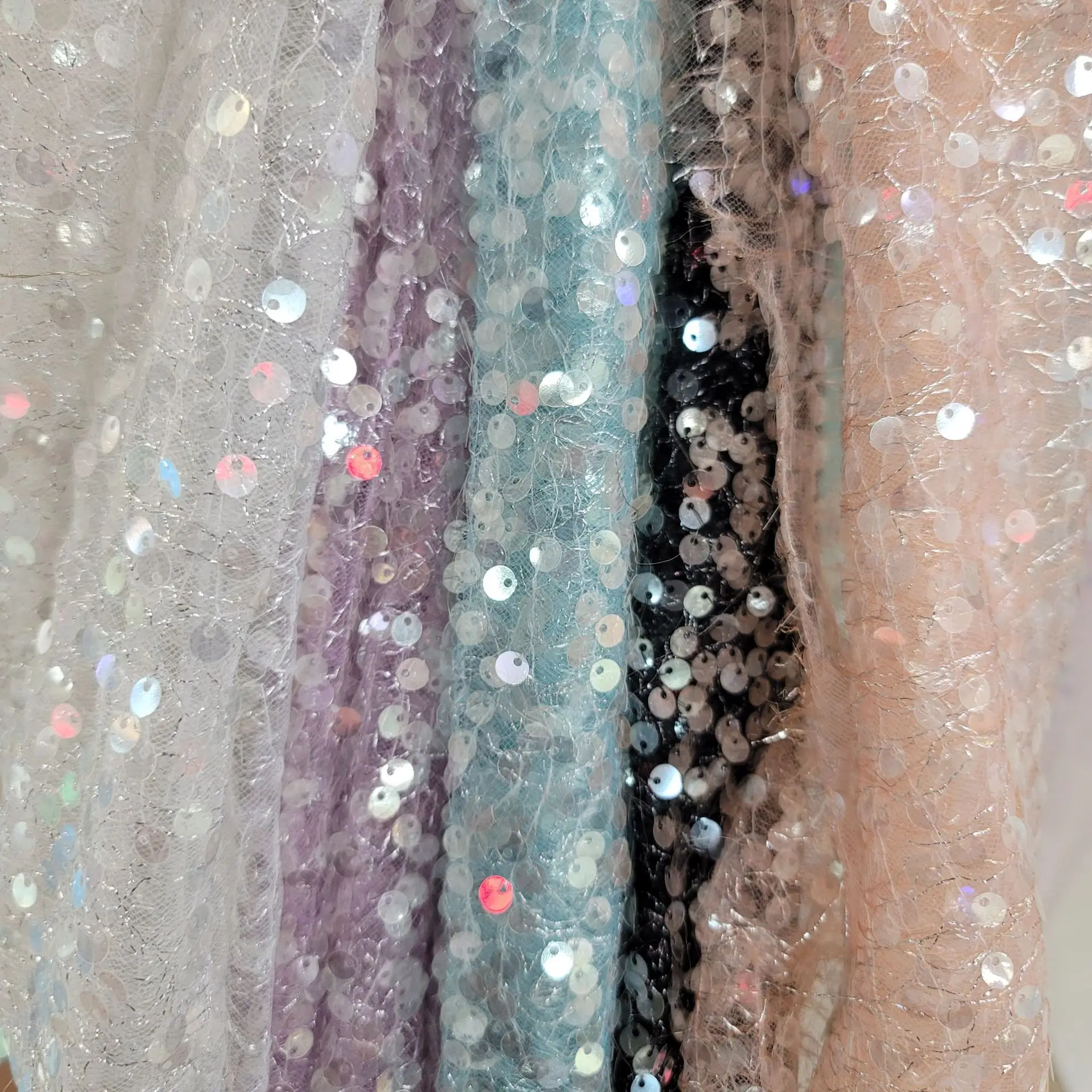 

Shiny double-layer mesh sequin silver thread mesh fabric, embellished sequin wedding dress, evening gown, stage sequin fabric