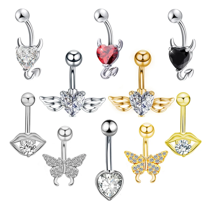 1pc Heart Navel Rings for Women Surgical Steel Sexy Mouth Butterfly CZ Belly Button Ring Navel Piercing Barbell Earring Jewelry