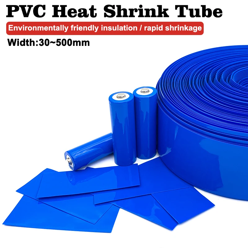 1M~10M Width 300mm~500mm 18650 Lipo Battery PVC Heat Shrink Tube Pack Insulated Film Wrap Lithium Case Cable Sleeve Blue