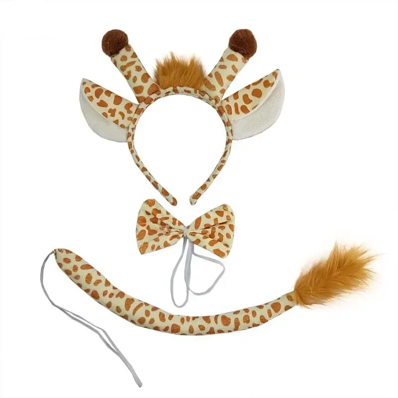 Pluche Giraffe Dierenhoofdband Oorband Staart Cadeau Verjaardagsfeestje Kostuum Kerstmis Halloween voor volwassen jongen meisjes kinderen