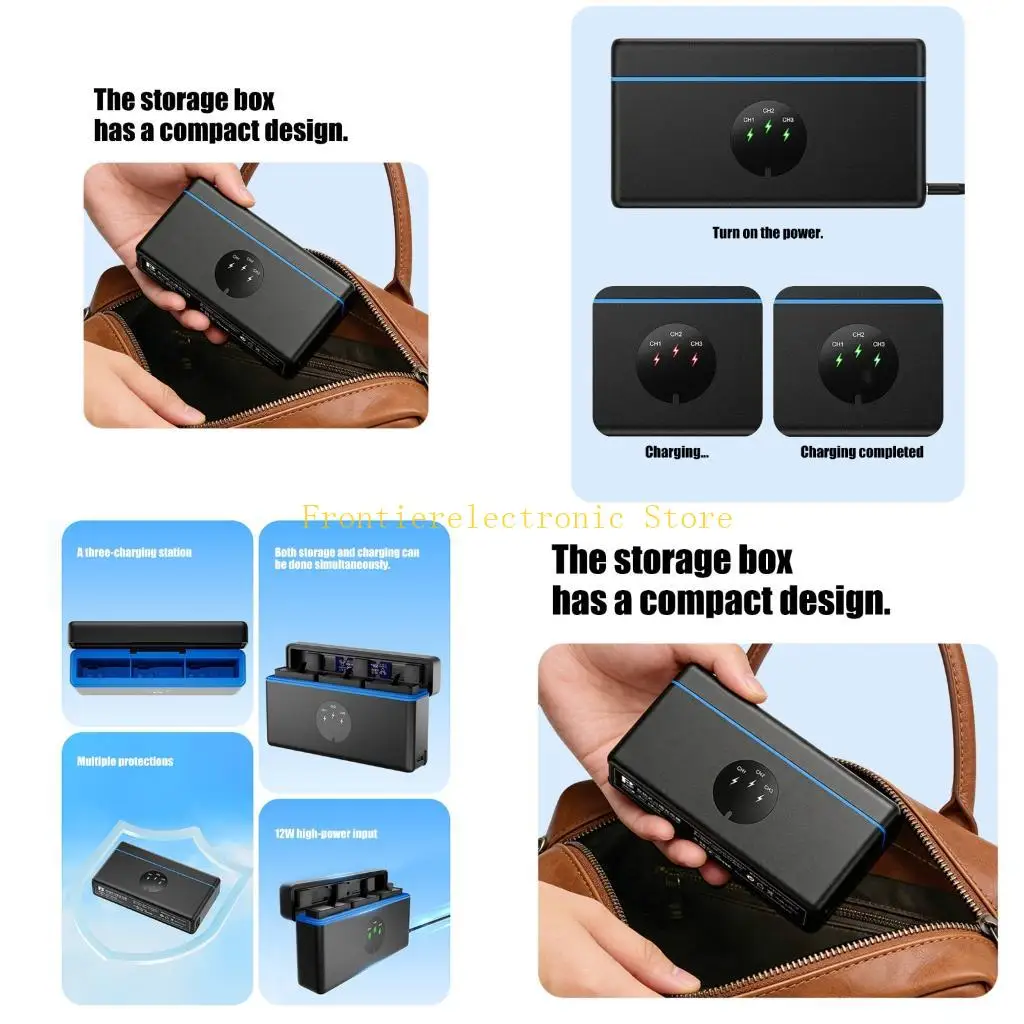 G8DB USB C Camera Battery Charging Storage Case for Action 6/5/4/3 Battery, 3 Slot Portable Organizers Box with Flip-Top Hard