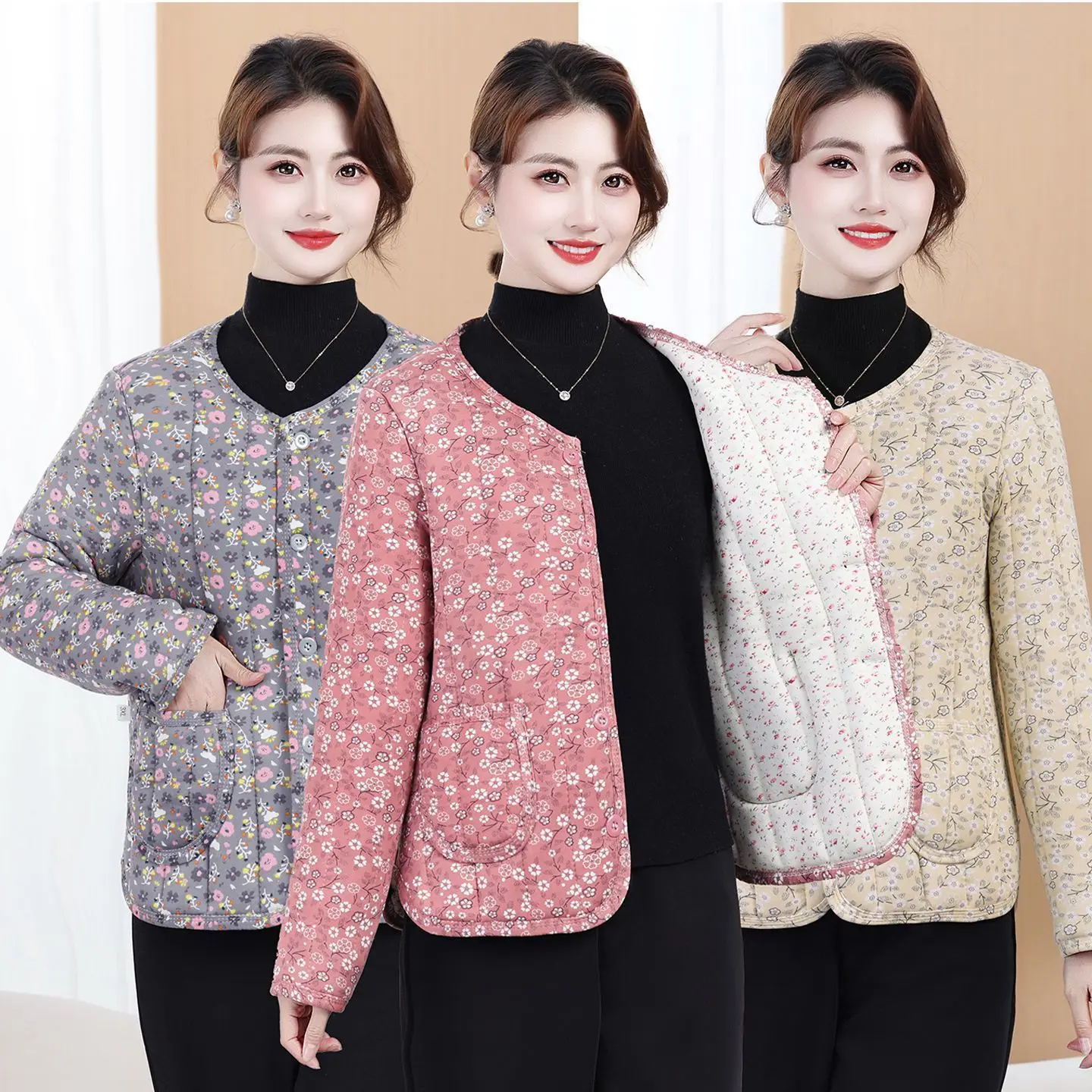 

Women's Cotton-padded Floral Jacket 2026 Autumn Winter Women Vintage Tang Suit Warm Clothes Mother's Cheongsam Cotton Jacket