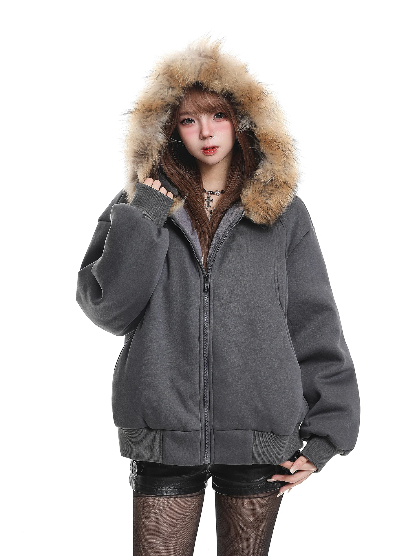 

Утепленная женская зимняя куртка-пуховик в американском стиле с капюшоном, на молнии, с длинными рукавами, новая коллекция