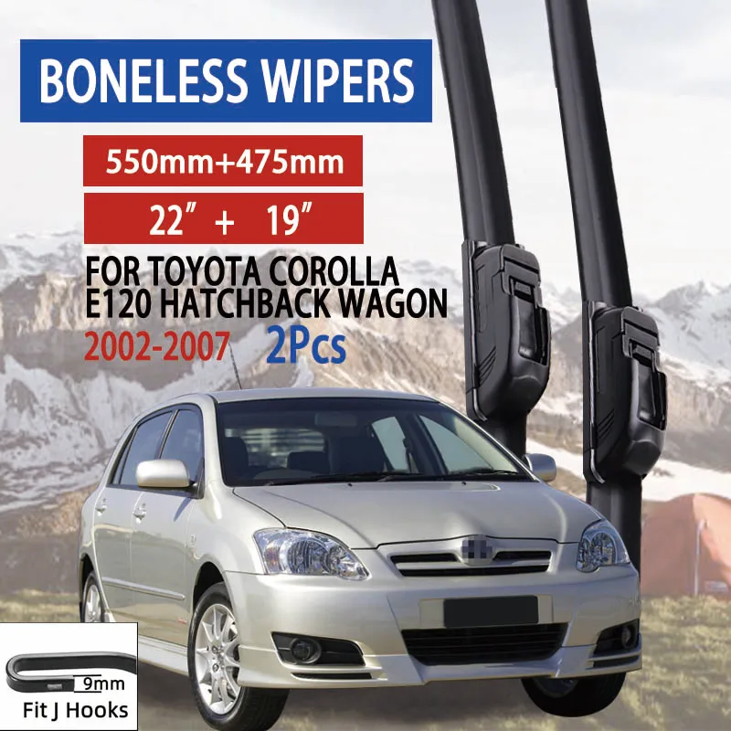 For Toyota Corolla E120 Hatchback Wagon 2003-2009 Car Windshield Wiper U-type Soft Rubber Frameless Bracketless Car Wipers