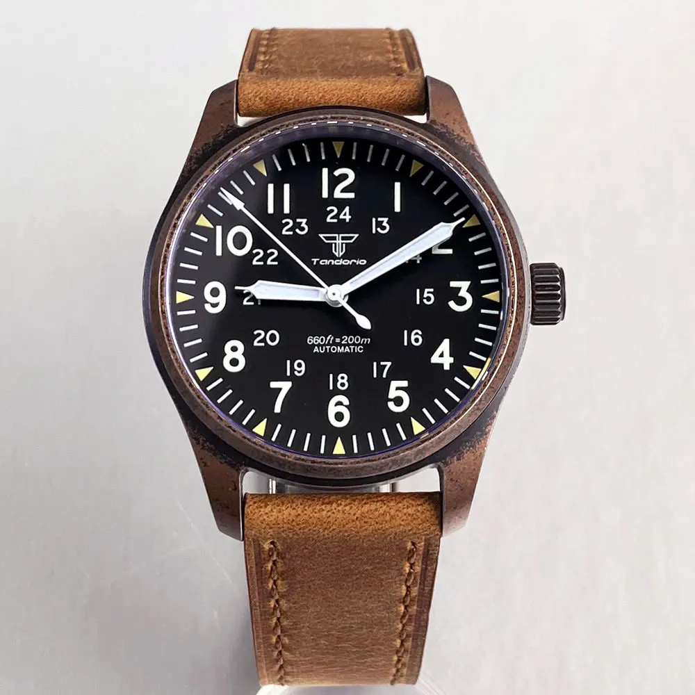 

Tandorio Special Retro Pilot Style 39 мм гальваническая медь NH35A/PT5000 автоматические механические дайверские часы с сапфировым стеклом 20ATM