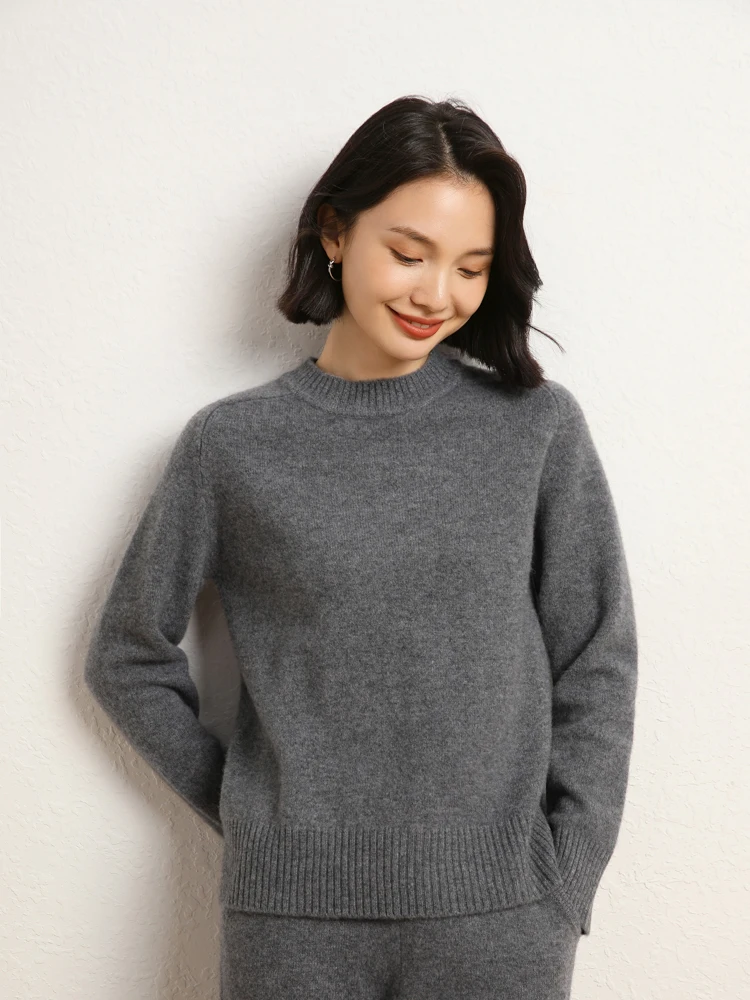 

New Chic Autumn Winter Women's Mock Neck Pullover Sweater Soft Warm 100%Cashmere Knitwear Solid Color Casual Clothes Fashion Top