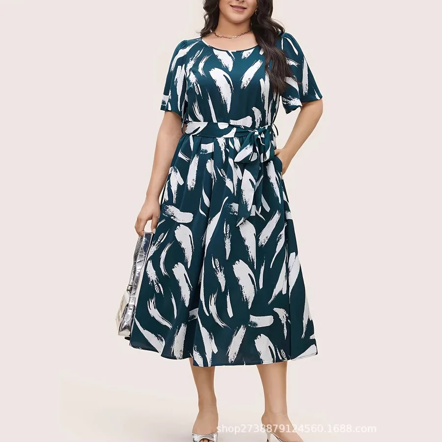 

【New style】2026 Independence wish elegant temperament new women's printed short-sleeved dress