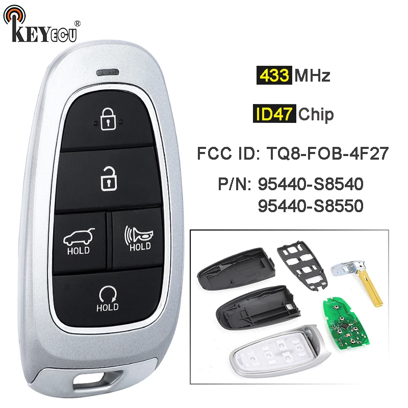 KEYECU 433MHz ID47 Chip P/N: 95440-S8540 95440-S8550 FCC ID: TQ8-FOB-4F27 Smart Remote Key Fob for Hyundai Palisade 2022-2024