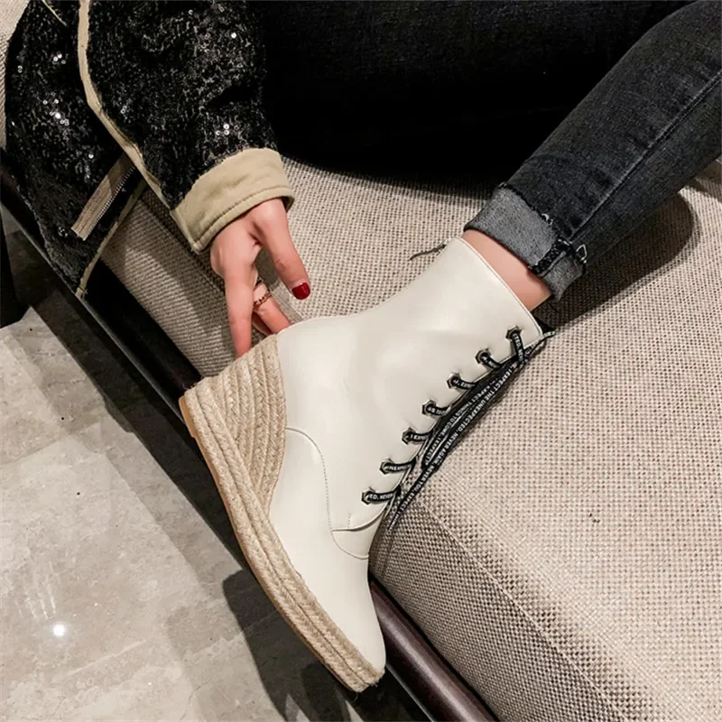 2024 Newest Women Ankle Boots Zip Pointed Toe Wedges Platform Boots Autumn Winter Fashion Party Wedding Shoes Woman