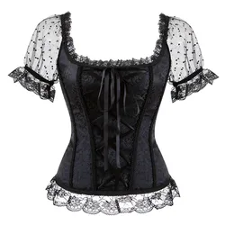 Corset top con hombros descubiertos talla grande burlesque disfraces floral con cordones bustiers y corsés overbust correas manga vintage sexy fiesta