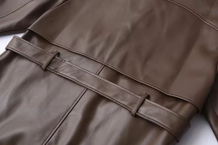 DEEABAE, solapa holgada de manga larga a la moda de otoño para mujer con cinturón suelto, chaqueta cortavientos larga de piel sintética