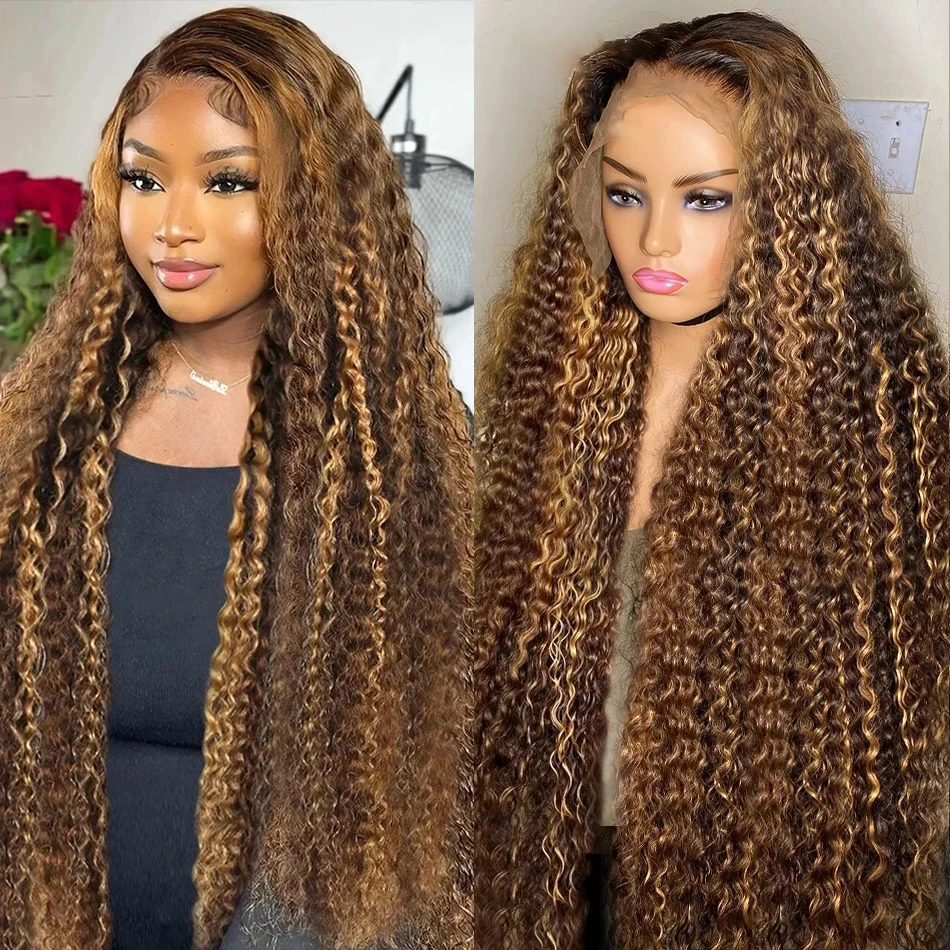 40 Inch 4/27 Colored 13x4 Deep Wave Human Hair Wigs Curly 13x6 Lace Front Wig Brazilian Remy Highlight Ombre Lace Wigs for Women