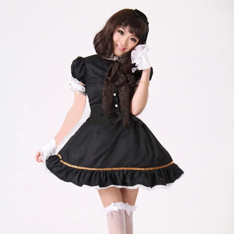 

Black Lolita Dress Aesthetic Uniforms Woman Anime Cosplay Classical Style Kawaii Role Play Costumes Short Sleeve Girl Princess
