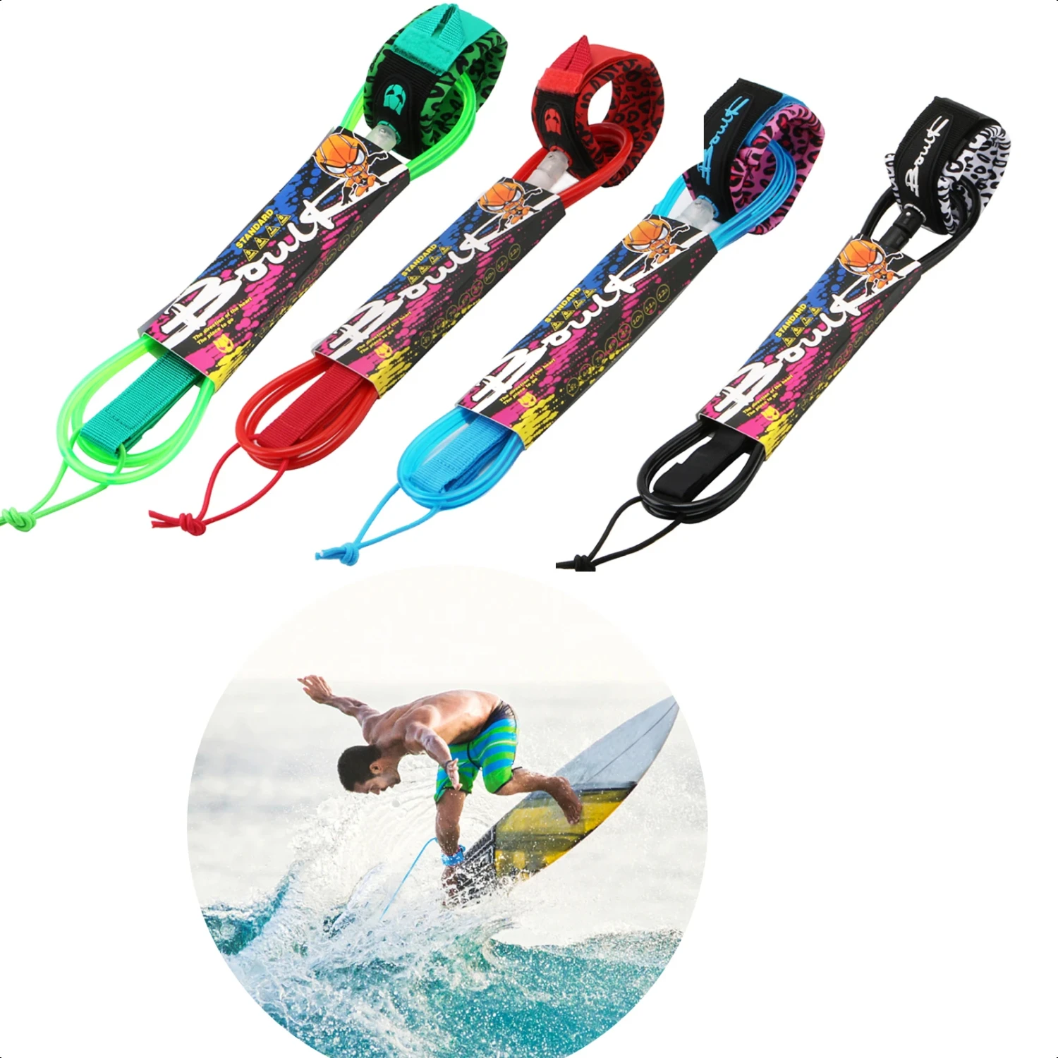 6ft/8ft Surfing Leash Surf Leg Rope Surfboard Foot Leash TPU 7mm Thick Stainless Swivels Longboard Foot Rope Surfboard Leash