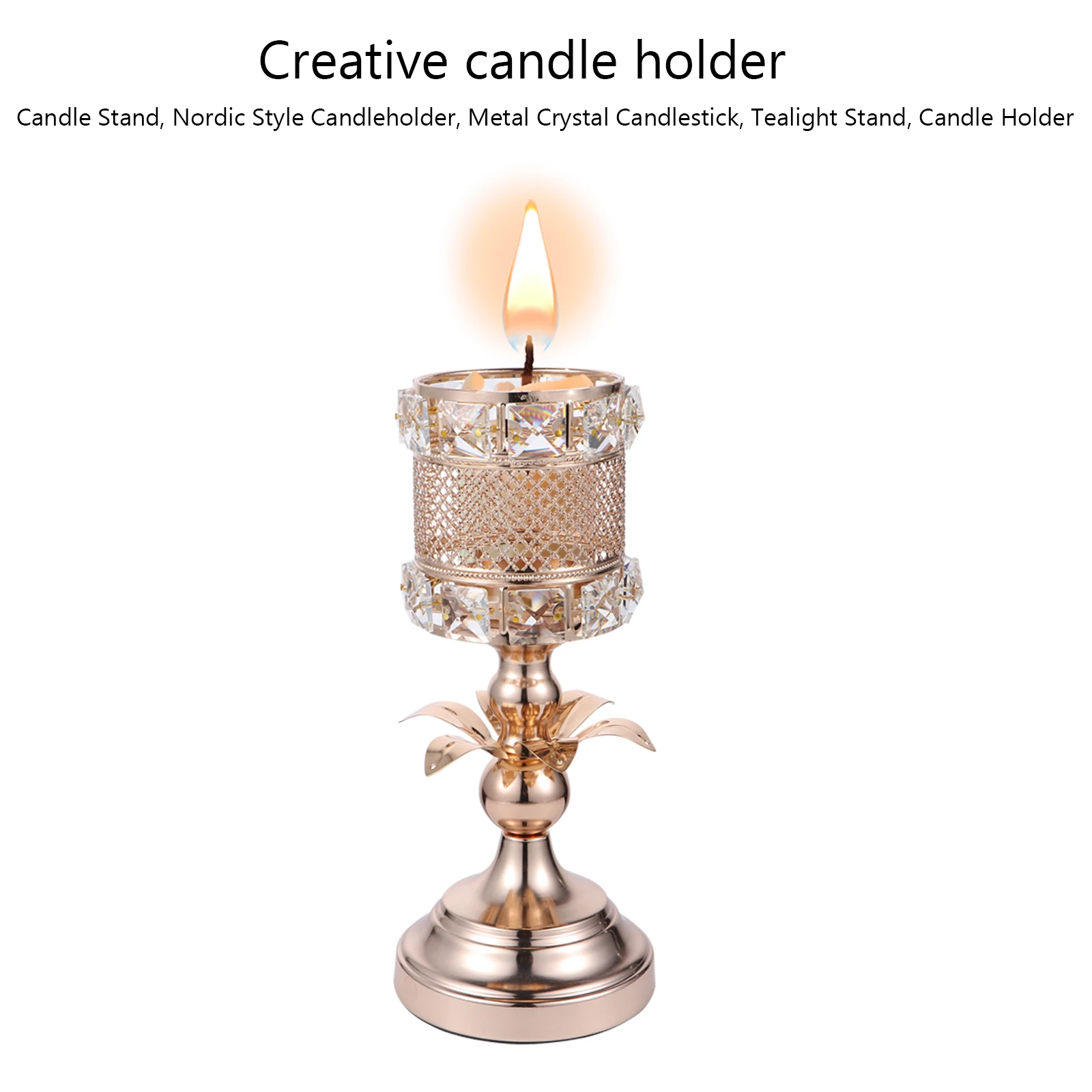 

1pc Crystal Holder Gold Tall Nordic Style Metal Tealight Stand Home Party Decor Gift Bedroom Living Room Furniture Warm