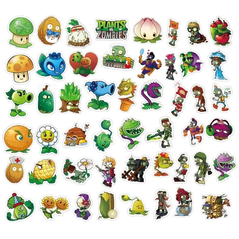 50pcs Game Plants Vs. Zombies Stickers Suitcase Water Cup Car Scooter Stationery Mobile Phone Graffiti Decorative Stickers