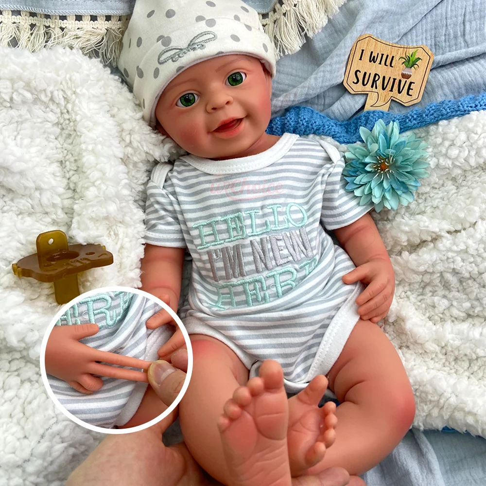 

18-дюймовая реалистичная кукла-реборн из силикона, мальчик, с зелеными глазами, с эффектом веса, как настоящий новорожденный, лучший подарок на Рождество для нее