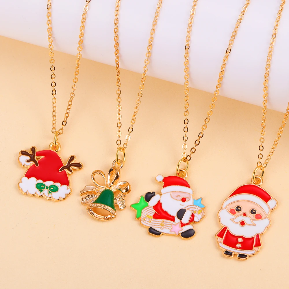 Mixed Styles Cute Santa Claus Snowman Jingle Bell Christmas Pendants Necklace Xmas New Year Party Jewelry Gifts To Kids Women