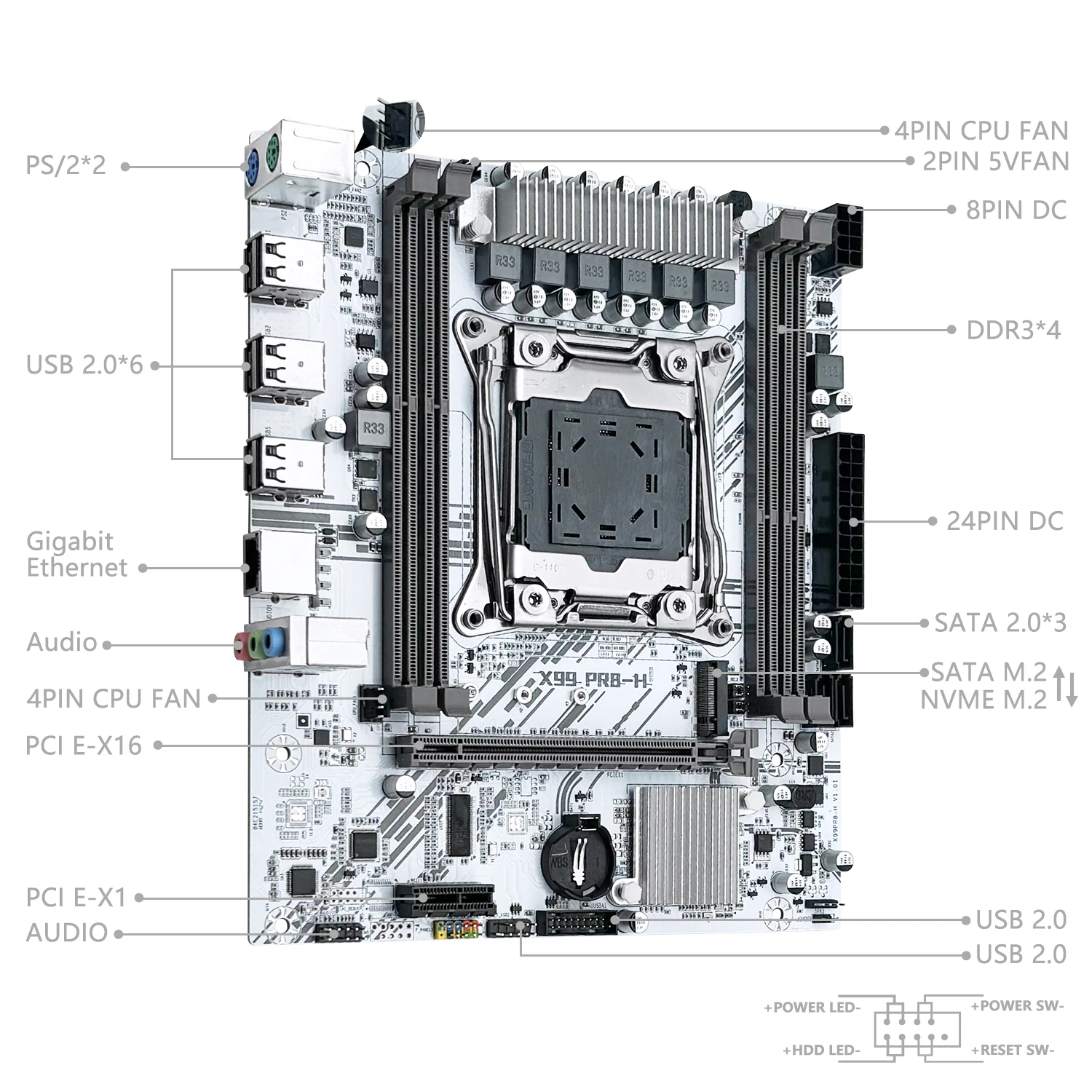Zestaw płyty głównej MACHINIST White X99 PR8-H z procesorem Intel LGA2011-3 Xeon E5 2673 V3 DDR3 16GB 2400MHz ECC RAM NVME M.2 SATA