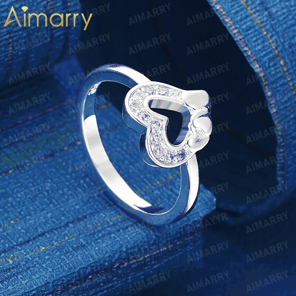 925 Sterling Silver 7-10# Romantic Heart Set with AAA Zircon Ring Women's Gift Engagement High-quality Fashion Jewelry