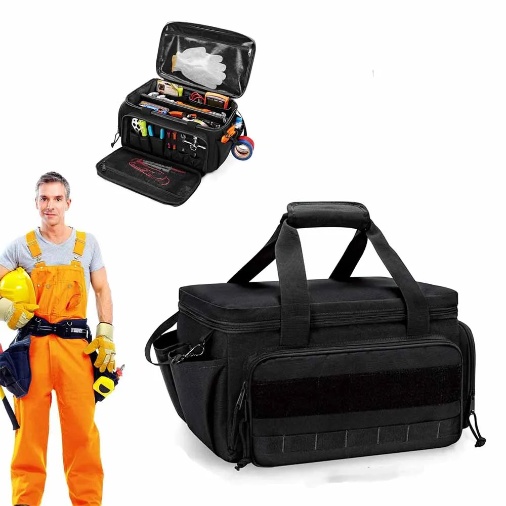 Comoda borsa portaoggetti per attrezzi con manico Base imbottita spessa Custodia per attrezzi facile da trasportare Borsa per attrezzi resistente all'acqua di colore nero