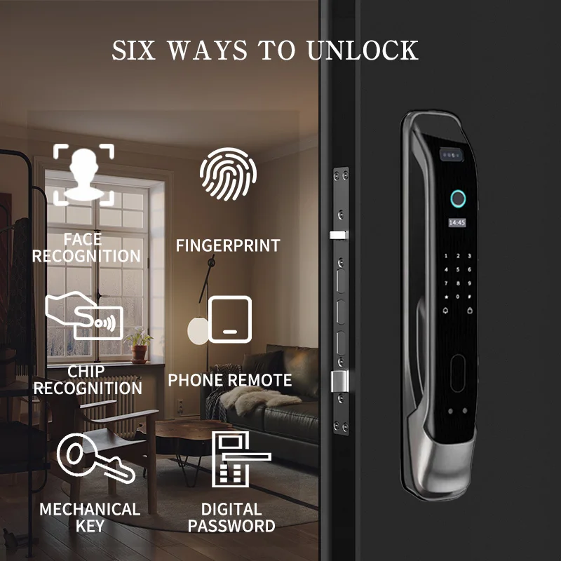 PHIPULO 3D Face Unlock Smart Door Lock Biometric Digital Lock Electronic Lock with Fingerprint Password Card Digital Door Lock