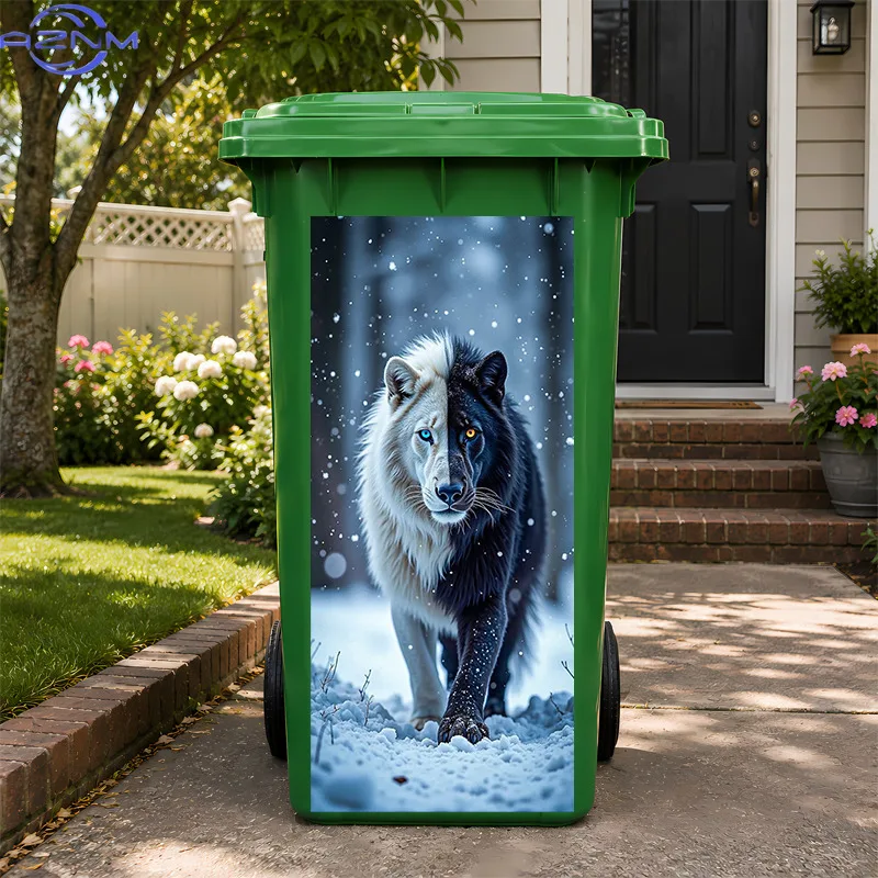 1pc Trash Can Decorative Sticker, Two-Tone Yin Yang Fantasy Wolf Pattern, Suitable for Trash Cans, Home Decor, Holiday Decorat