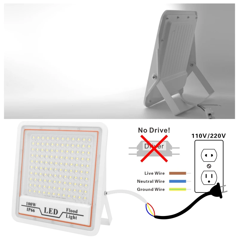 Reflector LED sin parpadeo, luz de inundación de CA 110V, 220V, 200W, 100W, 50W, iluminación exterior, IP66, luces de jardín impermeables, 85-265V