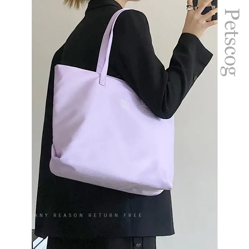 Purple Casual Ladies Shoulder Bags Large Capacity Nylon Shopper Tote Travel Bag Simple Fashion Big Square Handbags Women's Tote