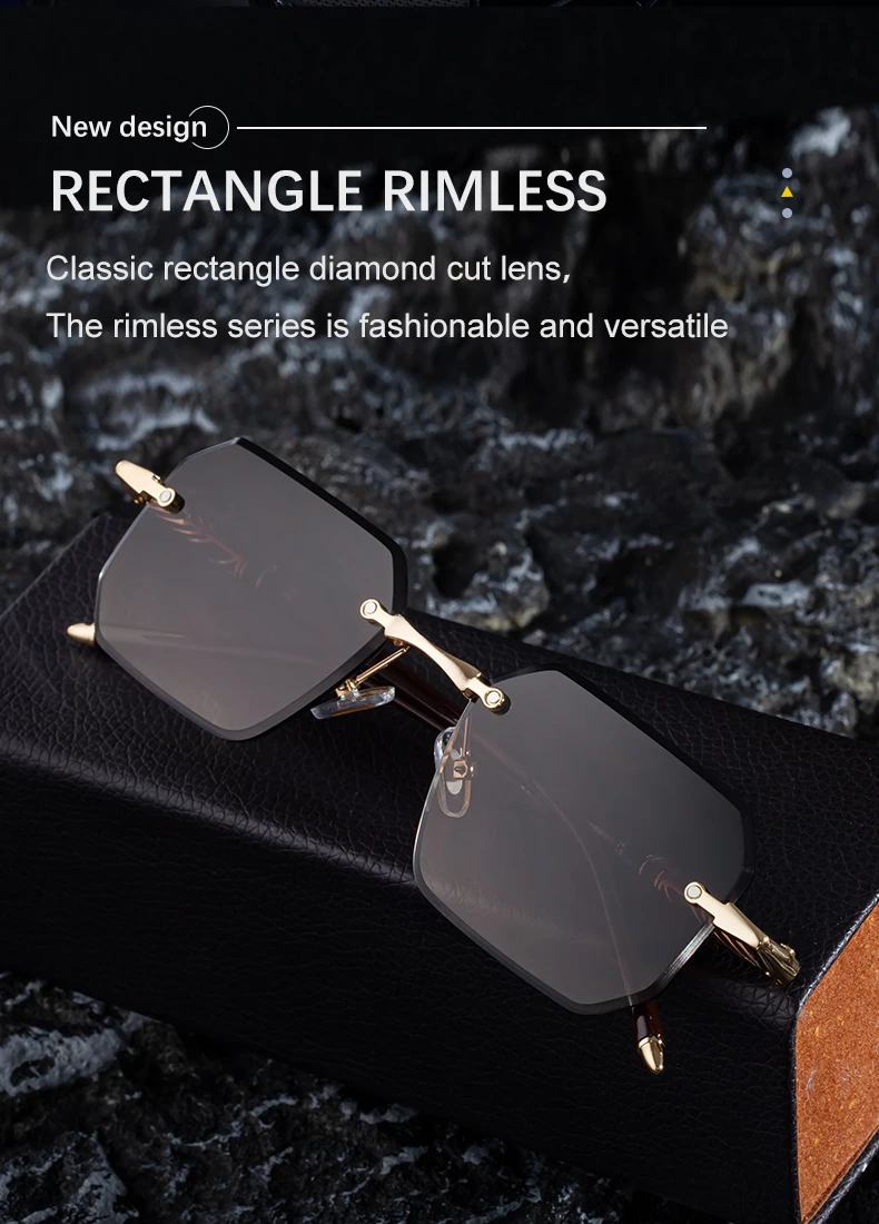 Quadratische randlose Punk-Sonnenbrille für Herren 2026 – Luxusmarke, trendige UV400-Fahrerbrille, polygonale rahmenlose Sonnenbrille für Männer – Detail 4