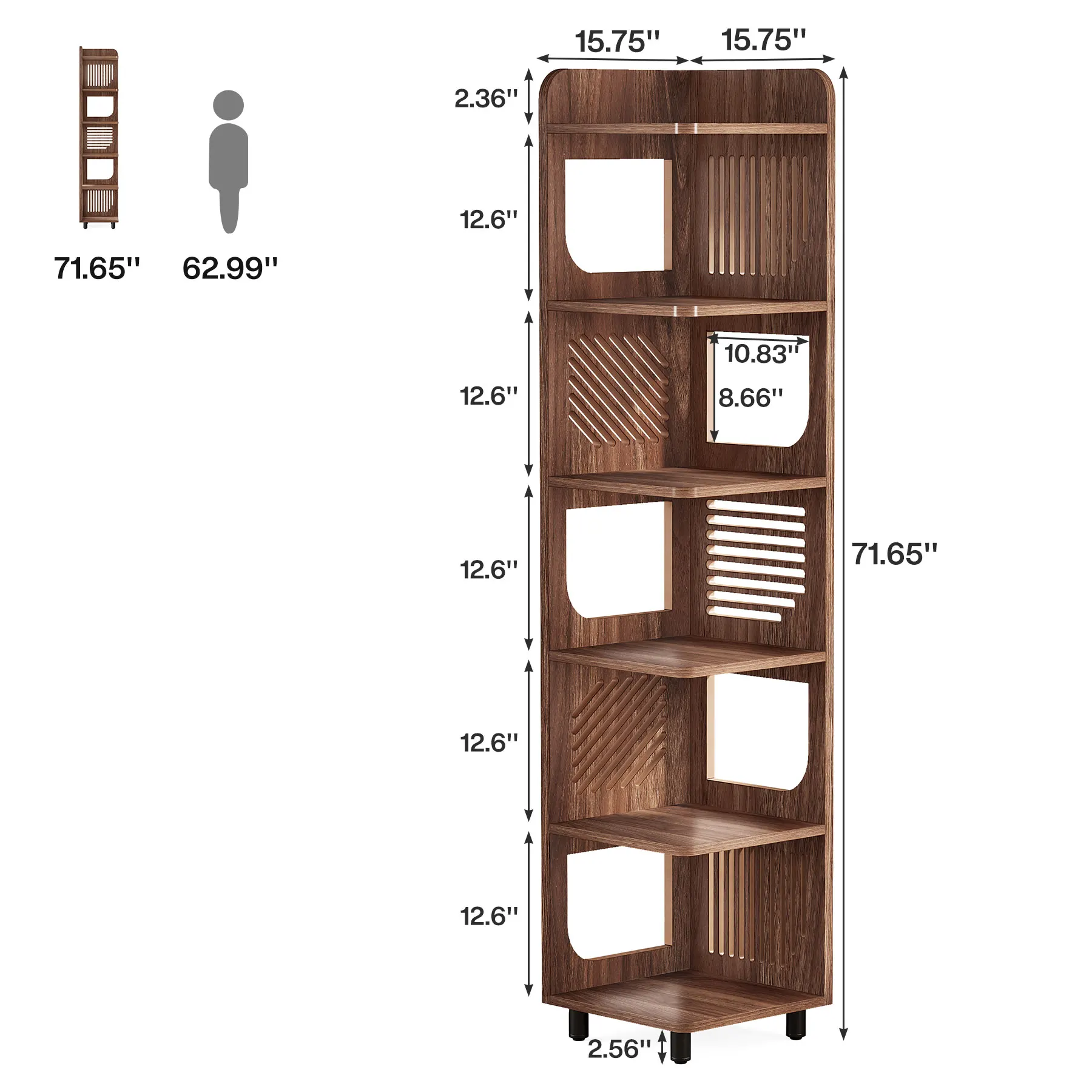 رف زاوية طويل القامة من Tribesigns مكون من 6 طبقات، وخزانة كتب ريفية ضيقة مقاس 71 بوصة مع رف مربع، ورف زاوية قائم بذاته
